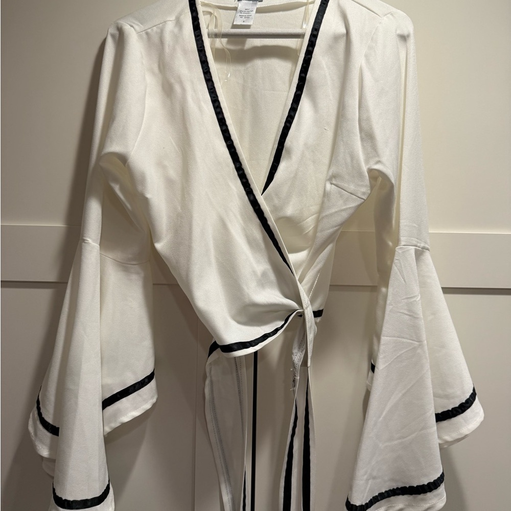 Set of  White Wrap Top with Black stripe bottom